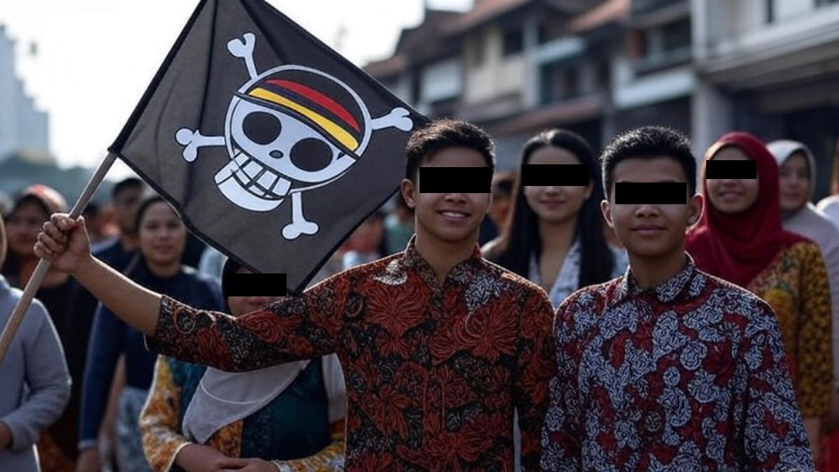 BENDERA ONE PIECE - Viral bendera One Piece dipasang dan dikibarkan jelang peringatan kemerdekaan Indonesia atau HUT ke-80 RI, 17 Agustus 2025.