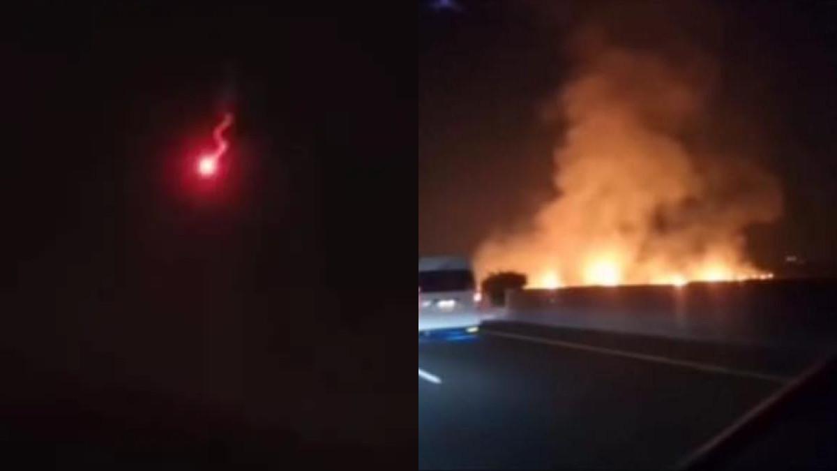 METEOR DIDUGA JATUH - Benda diduga meteor jatuh di dekat ruas tol Ciperna, Cirebon, Jawa Barat, hari Minggu, 5 Oktober 2025. Benda tersebut kemudian memicu kebakaran di dekat lokasi jatuhnya.