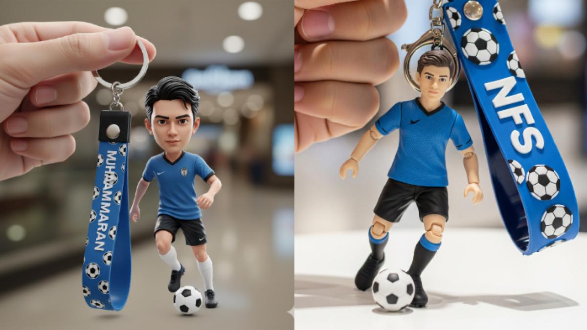 GEMINI AI - Berikut ini tips untuk mengubah foto menjadi gambar gantungan kunci tema sepak bola, pakai prompt ini di Gemini AI