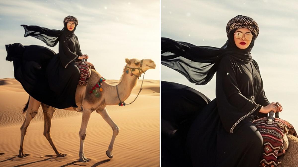 GEMINI AI - Prompt Gemini AI edit foto Arabian look menaiki unta.