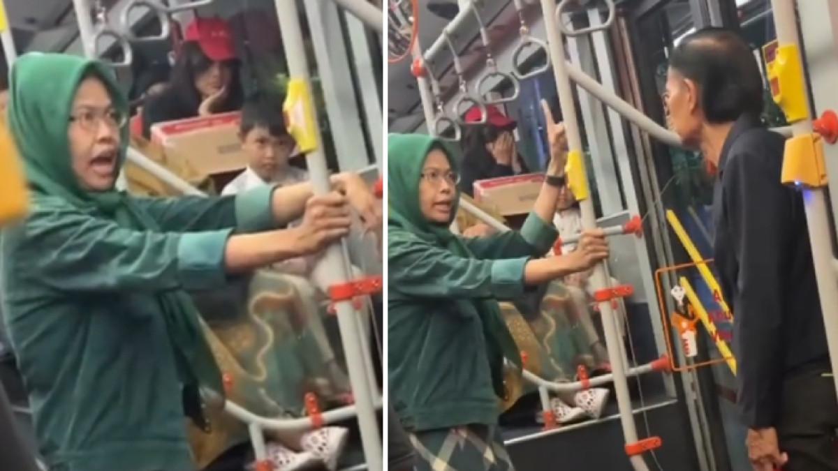IBU KERUDUNG HIJAU - Ibu kerudung hijau viral memaki kakek-kakek di dalam bus di Surabaya.