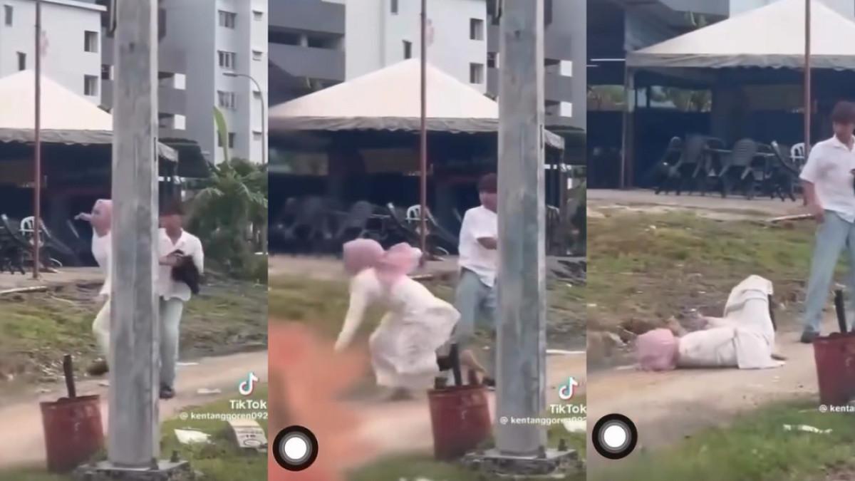 VIDEO PASANGAN RIBUT - Kolase capture video seorang wanita sedang dikasari pacar sampai jatuh ke tanah