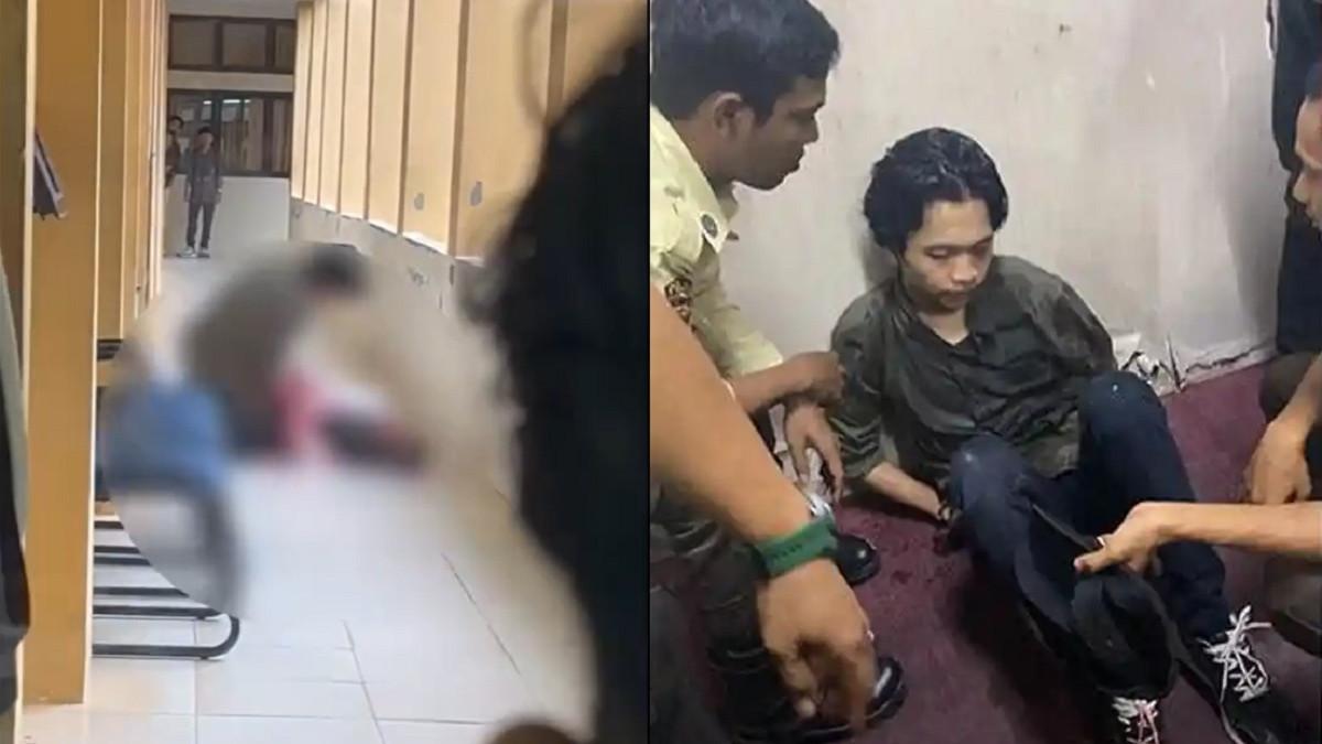 AKSI PEMBACOKAN - Kolase potret pelaku pembacokan mahasiswi di UIN Riau. Motif gegara cintanya ditolak