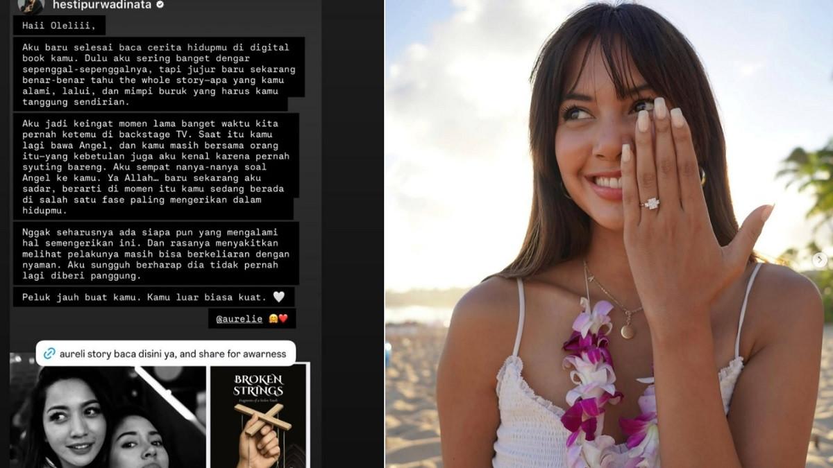 BROKEN STRING AURELIE - Kolase potret unggahan Hesti Purwadinata dan potret Aurelie Moeramans