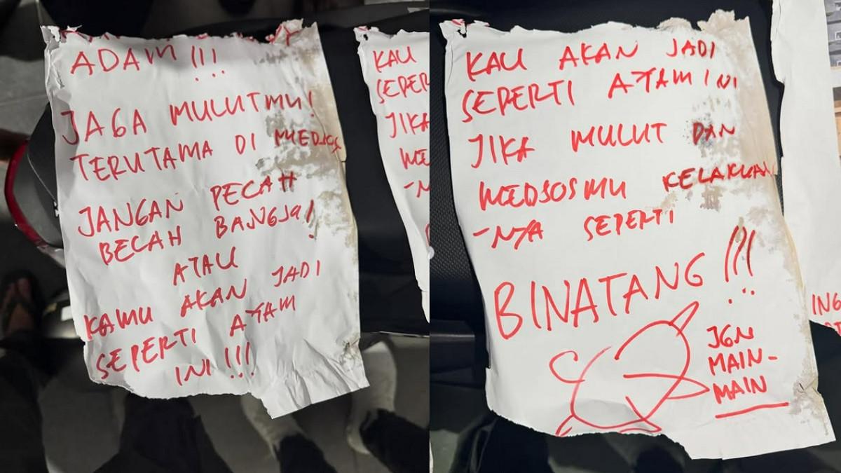 ANCAMAN KE INFLUENCER - Kolase surat ancaman yang diterima DJ Donny ditampilkan di Instagram