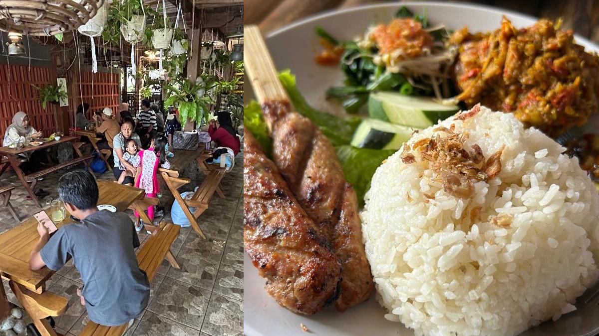 WISATA DI KLATEN - Momen pengunjung menikmati sajian kuliner di area resto Candramaya Pool and Resort Klaten dengan suasana alami, Minggu (28/12/2025).