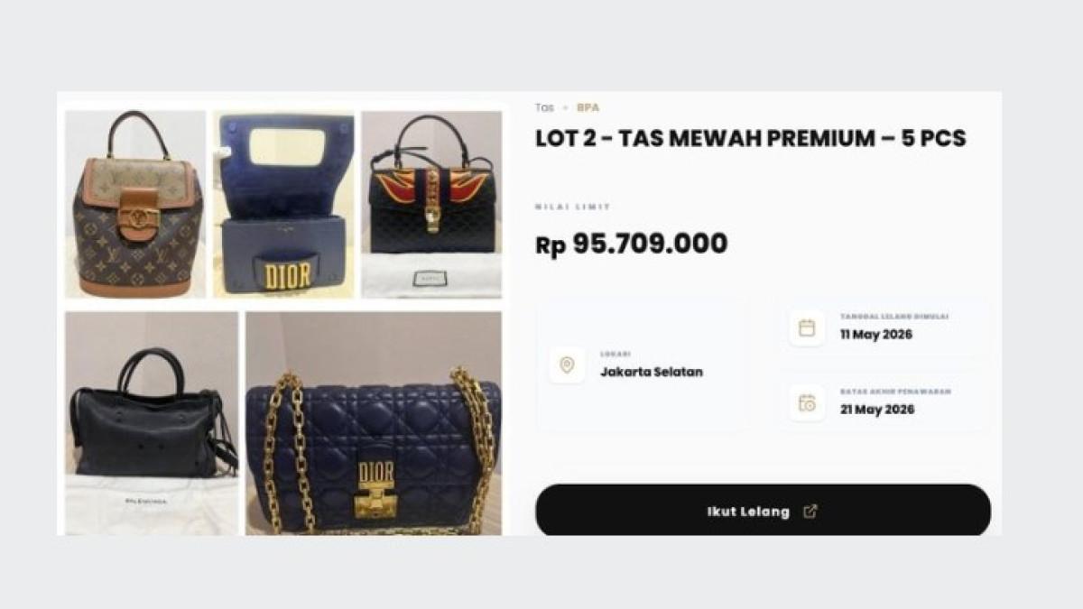 LELANG KEJAGUNG - Deretan barang mewah Sandra Dewi dan Harvey Moeis resmi dilelang, dari perhiasan hingga tas branded.