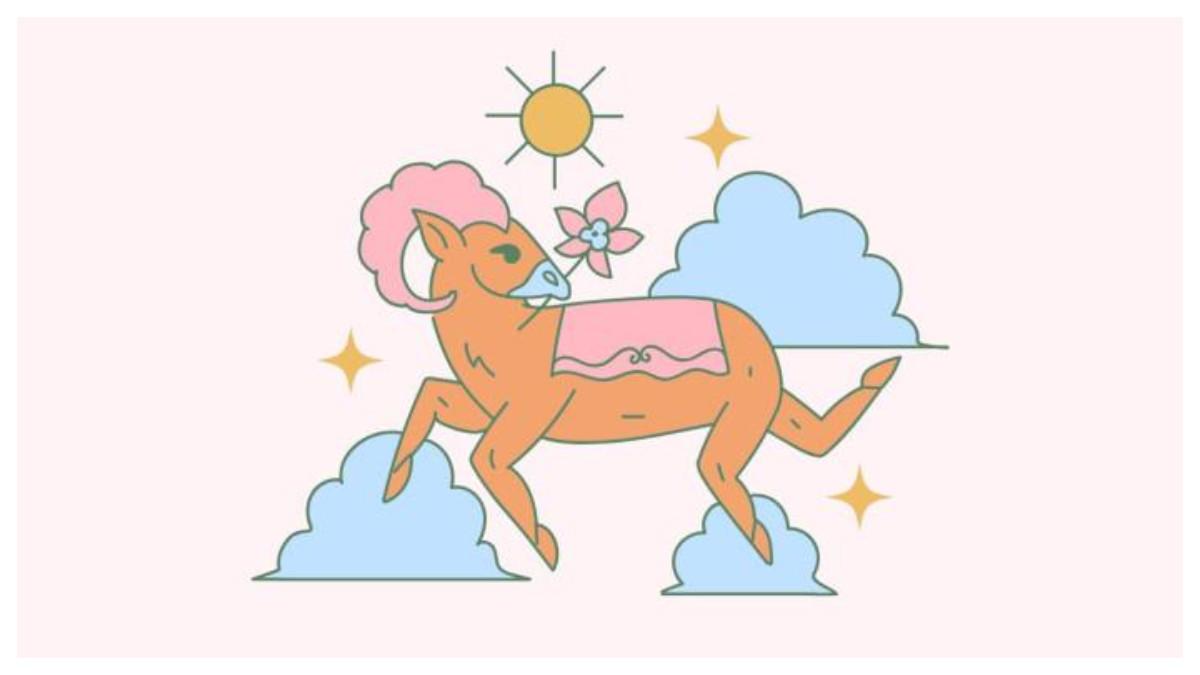 ILUSTRASI ZODIAK ARIES - Lambang zodiak Aries yang dibuat di Canva pada Senin (25/8/2025).