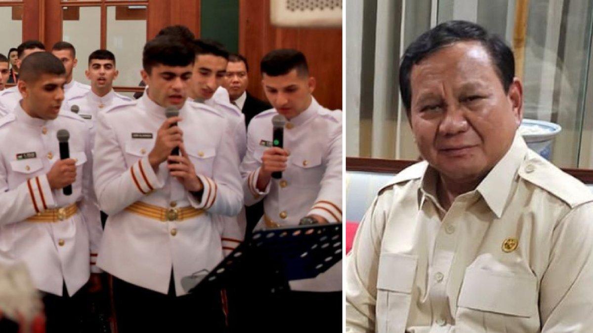 MAHASISWA PALESTINA UNHAN - Mahasiswa Palestina yang belajar di Universitas Pertahanan (Unhan) menyanyikan lagu kebangsaan Palestina atas permintaan Prabowo Subianto di sela-sela makan malam di Kampus Bhinneka Tunggal Ika Universitas Pertahanan (Unhan) di Citeureup, Kabupaten Bogor, Jawa Barat, pada Rabu (11/6/2025).