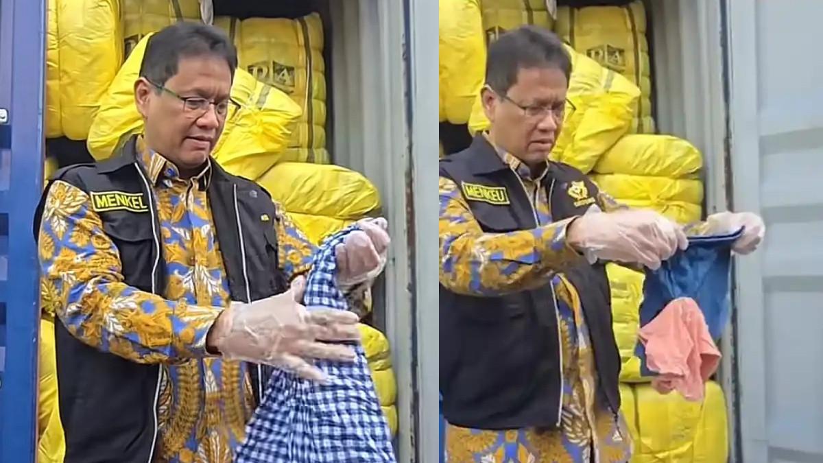 SIDAK MENKEU PURBAYA - Momen Menteri Keuangan Purbaya Yudhi Sadewa saat inspeksi mendadak (sidak) impor pakaian ilegal di Cikarang, ucapannya membuat petugas dan awak media tertawa.