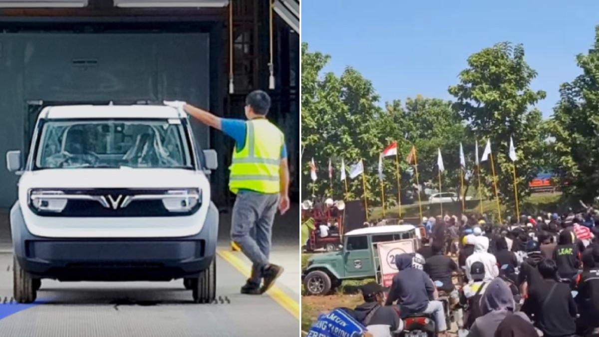 PABRIK VINFAST DEMO - Pabrik mobil VinFast di Subang didemo warga minta pekerjaan sehari setelah dibuka.
