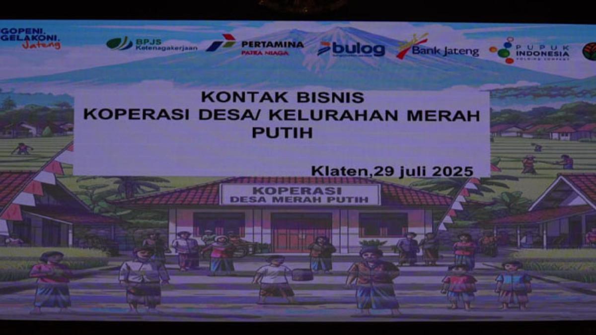 KOPERASI MERAH PUTIH - Paparan materi saat kegiatan Kontak Bisnis Koperasi Desa/Kelurahan Merah Putih (KDMP), pada Selasa (29/7/2025) di Pendopo Pemkab Klaten.