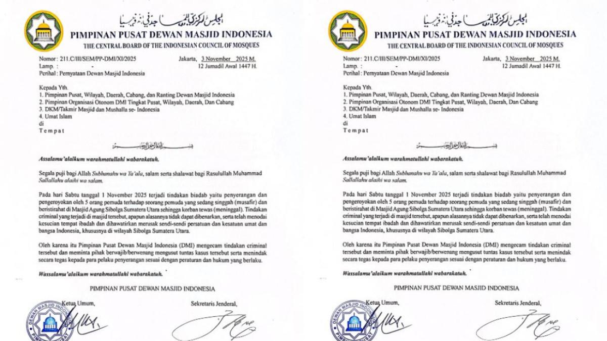 Pernyataan Resmi Pimpinan Pusat Dewan Masjid Indonesia terkait kasus musafir tewas dianiaya saat beristirahat di Masjid Agung Sibolga