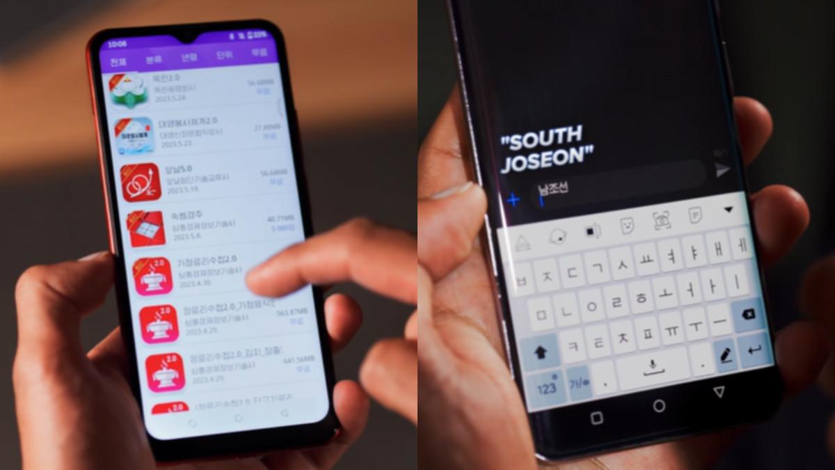 Ponsel Android Korea Utara yang mensensor kata Korea Selatan.