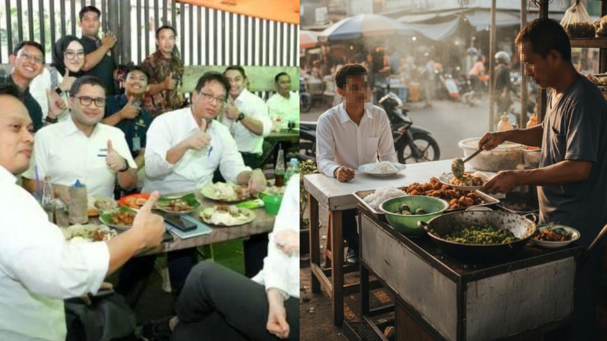 PURBAYA KAKI LIMA - Menteri Keuangan Purbaya terlihat menyantap makan siang di sebuah warung kaki lima, pedagang tak tahu jika Purbaya adalah seorang menteri.