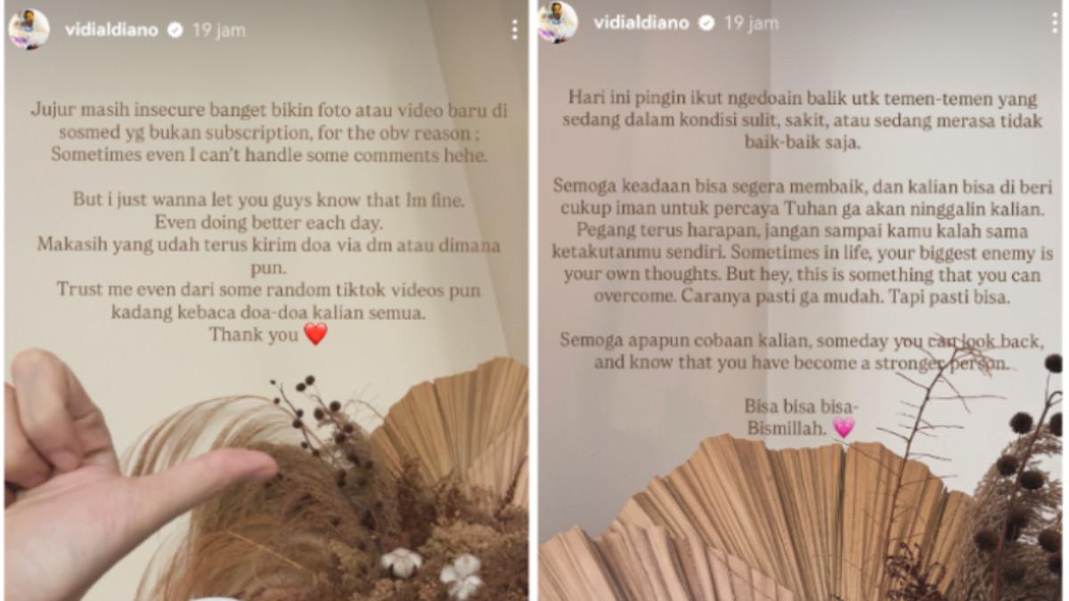 KONDISI TERBARU VIDI ALDIANO - Vidi tiba-tiba memberikan pesan untuk semua orang yang menggambarkan kondisinya saat ini melalui akun media sosialnya.