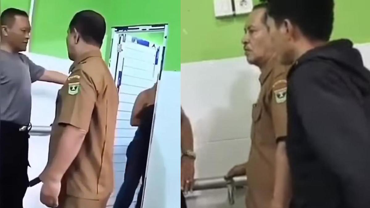 GURU DIGEBEREK DI TOILET - Viral di media sosial seorang oknum guru SMA pria di Padang, Sumatera Barat, diamankan sedang berduaan dengan pria muda di dalam toilet masjid.