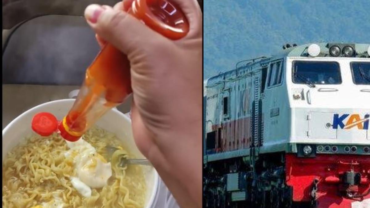 MEMASAK DI KERETA - Viral seorang penumpang kereta api memasak mie instan di gerbong