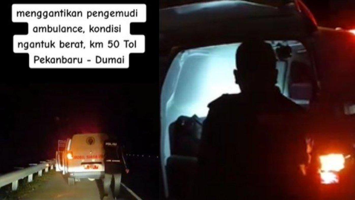 MOBIL Menepi, Sopir Ambulans Ngantuk, Polisi Gantikan Nyetir Bawa Pasien Darurat, Aksinya Viral