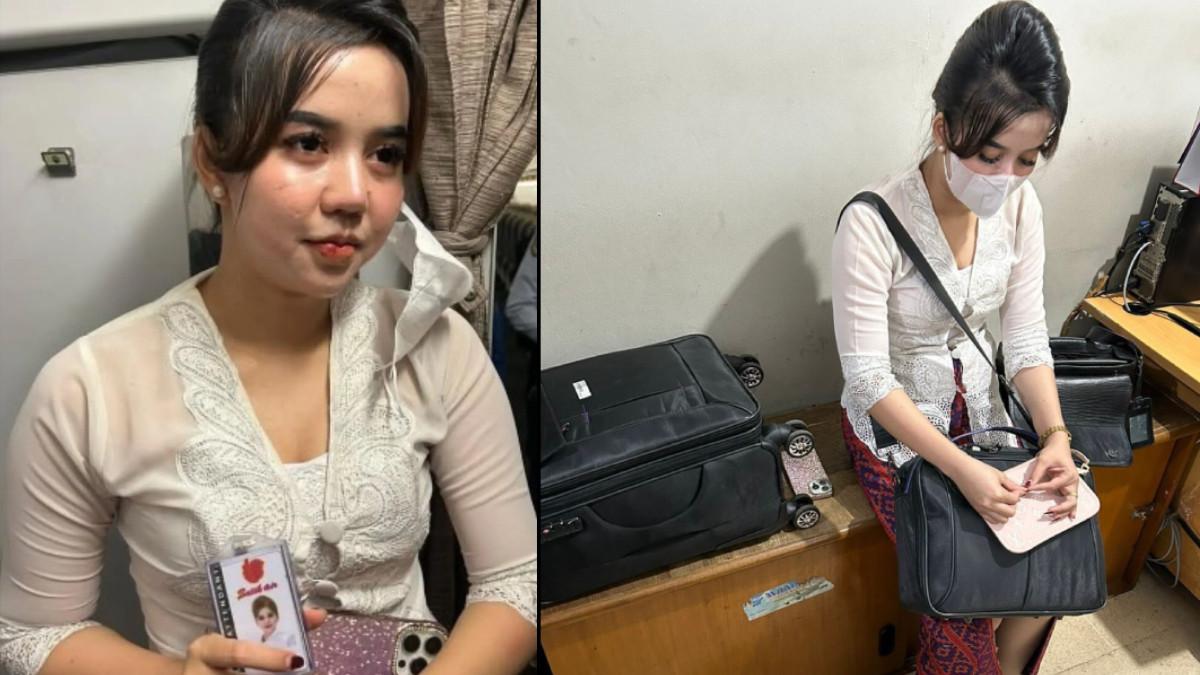PRAMUGARI GADUNGAN DITANGKAP - Wanita bernama Nisya nekat menyamar jadi pramugari gadungan, dia terlihat mengenakan atribut Batik Air, ditangkap saat mendarat.