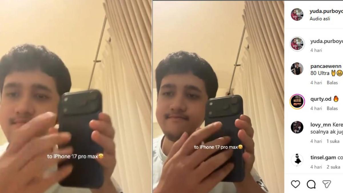 ANAK MENKEU PURBAYA - Yuda Purboyo Sunu, putra sulung Menteri Keuangan Purbaya memamerkan perangkat barunya yakni iPhone 17 Pro Max.