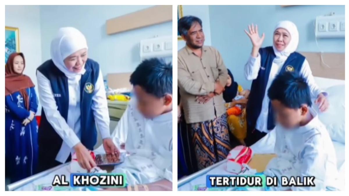 Gubernur Khofifah saat bertemu dengan Fatih korban ambruknya musala ponpes Al Khoziny.