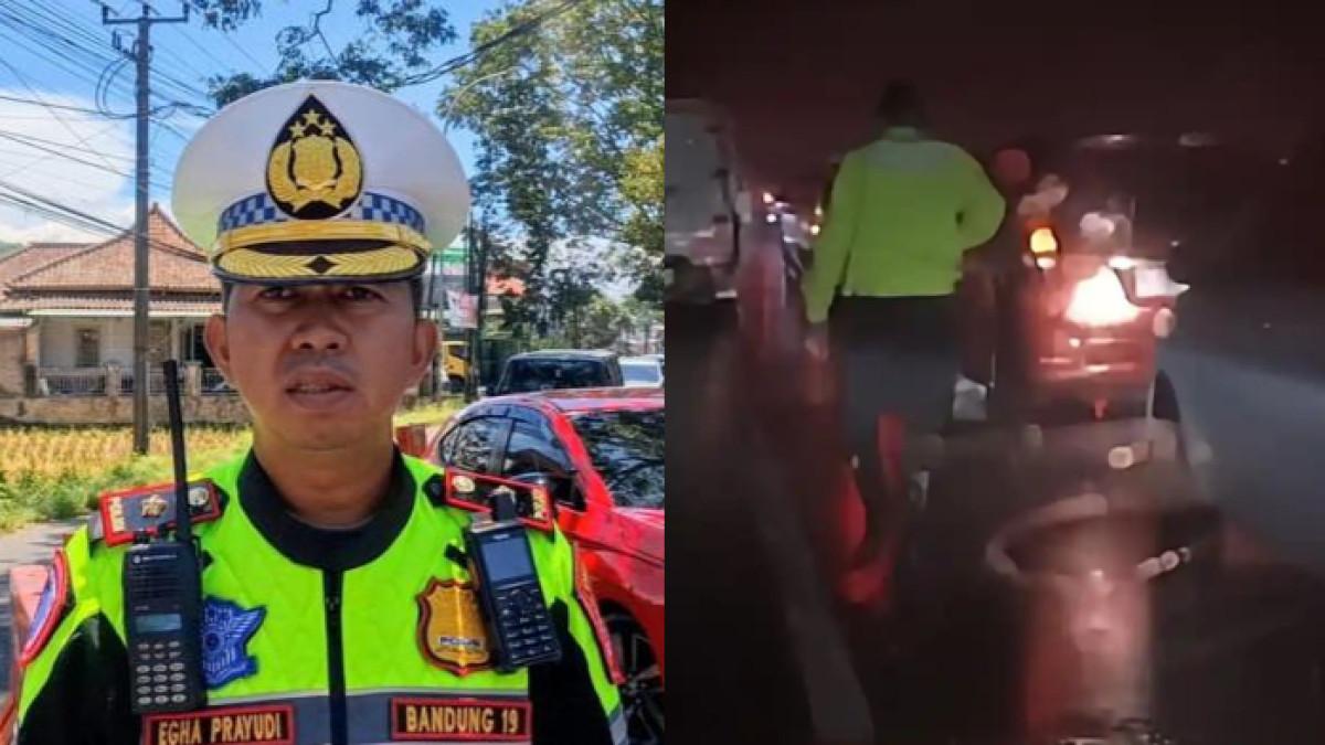 PUTRA TUKUL ARWANA - Sosok polisi yang viral ketika mengurai kemacetan di jalur mudik Nagreg, Kabupaten Bandung, menerobos hujan dan kemacetan. Sosok polisi itu ternyata Kompol Ega Prayudi yang tak lain putra komedian senior Tukul Arwana.