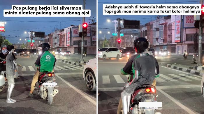 Driver Ojol Didekati Manusia Silver, Ternyata Diminta Antarkan Pulang, Tolak Pakai Helm Takut Kotor
