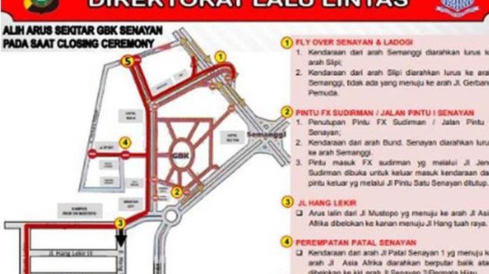5 Ruas Jalan yang Akan Ditutup untuk Acara Penutupan Asian Games 2018