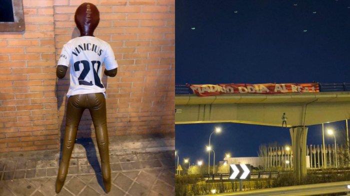 AKSI RASIS - Aksi rasis dengan menggantung boneka balon yang menyerupai Vinicius Junior dengan mengenakan jersey Real Madrid di sebuah jembatan dekat tempat latihan Los Blancos pada Januari 2023 lalu. (Foto diunduh dari Twitter @CDeportivaES - 17/6/2025)