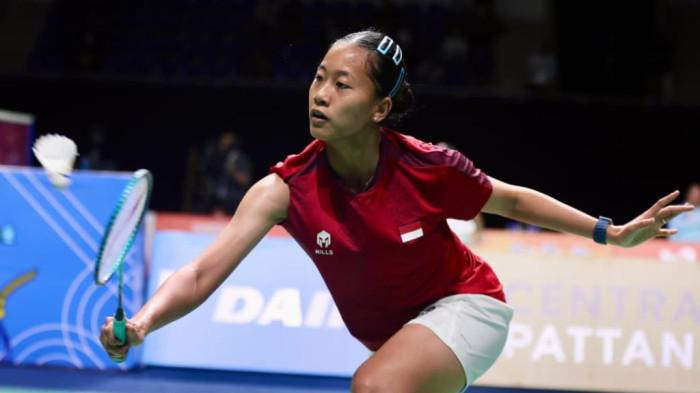 BADMINTON SEA GAMES - Aksi tunggal putri Indonesia, Putri Kusuma Wardani alias Putri KW saat berlaga di pertandingan semifinal badminton beregu SEA Games 2025, Senin (8/12/2025).