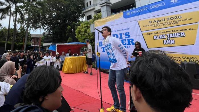 PANGGUNG HIBURAN - 'Budi Luhur with Aldi Taher: Aldi’s Burger Time' pada Rabu, 9 April 2026. Kegiatan ini akan berlangsung di Lapangan Universitas Budi Luhur mulai pukul 12.00 hingga 14.00 WIB.