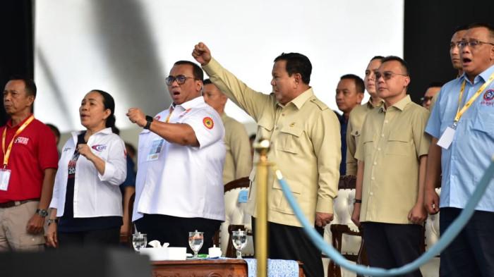 MAY DAY 2026 - Presiden Prabowo Subianto dan Presiden Konfederasi Serikat Pekerja Seluruh Indonesia (KSPSI) Andi Gani Nena Wea merayakan Hari Buruh Internasional atau May Day 2026 di Monas, Jakarta Pusat pada Jumat (1/5/2026).