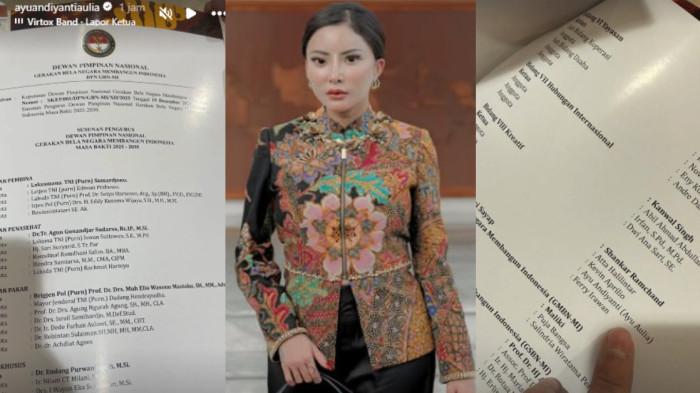 AYU AULIA - Ayu Aulia pamer namanya tersemat sebagai tim kreatif di lingkungan Kementerian Pertahanan Republik Indonesia, Gerakan Bela Negara Membangun Indonesia (GBN-MI). Surat bernomor SKEP.001/DPN/GPN-MI/XII/2025 itu ia unggah dalam story Instagramnya, @ayuandiyantiaulia, Sabtu (27/12/2025). 