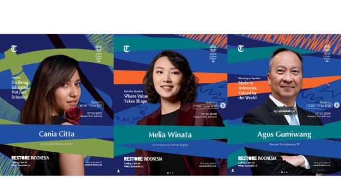 3 SUDUT PANDANG - Cania Citta, Melia Winata, dan Agus Gumiwang Kartasasmita, akan berbagi pandangan tentang industri, pemberdayaan lokal, serta kualitas manusia di Mata Lokal Fest 2026.