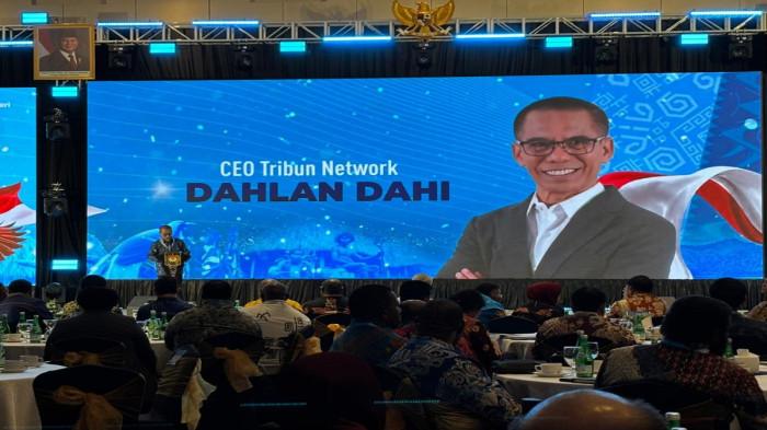 APRESIASI DAHLAN DAHI - CEO Tribun Network, Dahlan Dahi memberikan sambutan di Apresiasi Pemerintah Daerah Regional Papua 2026, Senin (22/6/2026)