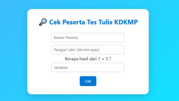 TES TULIS PMO - Tangkap layar laman https://pendaftaran.aac.unair.ac.id/kdkmp/ pada Selasa (16/9/2025) untuk untuk mengakses jadwal dan link zoom Tes Tulis PMO Kemenkop 2025.