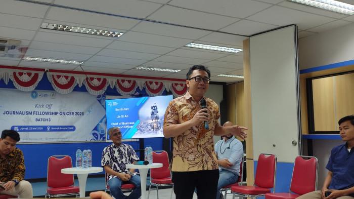 KICK OFF JFC 2026 - Chief of Business Support Officer TBIG, Lee Si An saat memberikan materi kepada peserta  Journalism Fellowship on CSR (JFC) Batch III 2026, di Rumah Belajar TBIG, Karawaci, Tangerang, Banten, pada Jumat (22/5/2026).
