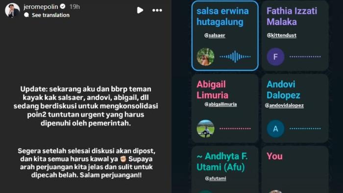 DISKUSI TUNTUTAN RAKYAT - Selebgram Jerome Polin bersama tokoh publik lainnya berdiskusi mengenai tuntutan rakyat, Minggu (31/8/2025).