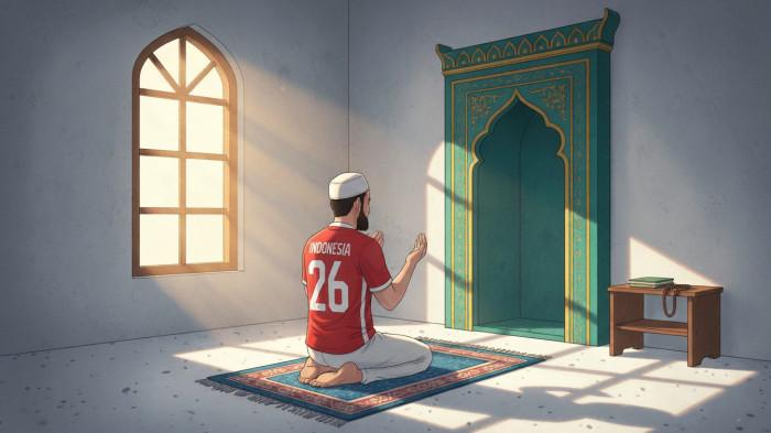 DOA TIMNAS INDONESIA - Ilustrasi doa untuk Timnas Indonesia yang dibuat menggunakan kecerdasaan buatan hasil olahan Gemini AI pada Rabu (8/10/2025)