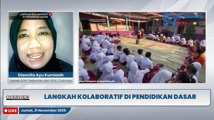 KOLABORASI - Kepala SD Negeri 1 Kebumen dan SD Negeri 2 Sukorejo Kabupaten Kendal, Diannita Ayu Kurniasih dalam dialog Overview Tribunnews, Jumat, 21 November 2025.