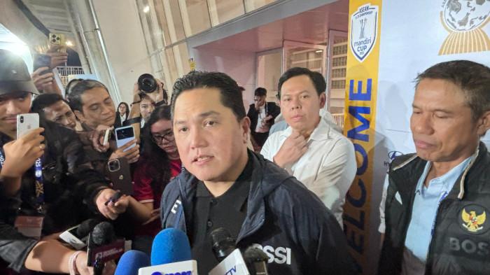 PSSI - Ketua Umum PSSI, Erick Thohir, ditemui usai laga Indonesia vs Malaysia pada Piala AFF U-23 di Stadion Utama Gelora Bung Karno (SUGBK), Senayan, Jakarta, Senin (21/7/2025). Erick menyoroti penyelesaian akhir Timnas Indonesia U-23.