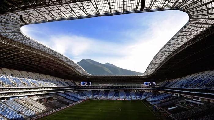 Estadio Monterrey, salah satu stadion megah di Piala Dunia 2026. Ketika keindahan arsitektur berpadu dengan kemegahan alam.