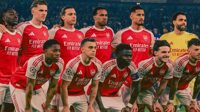 Foto kesebelasan tim Arsenal sebelum melawan Atletico Madrid laga leg 2 semifinal Liga Champions di Emirates Stadium, Rabu (6/5/2026). Arsenal menang dengan skor 1-0 berkat gol Bukayo Saka dan lolos ke babak final.