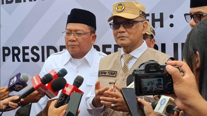 PEMBEKALAN PPIH - Menteri Haji dan Umrah Mochamad Irfan Yusuf usai Pembekalan Peserta Pendidikan dan Pelatihan Petugas Penyelenggara Ibadah Haji (PPIH) Arab Saudi 2026 di Lapangan Galaxy Markas Komando Daerah Operasi Udara I, Halim Perdanakusuma, Jakarta, Jumat (30/1/2026). 
Kementerian Haji dan Umrah akan menggelar pelatihan selama 10 hari secara daring untuk petugas mempelajari bahasa dan budaya Arab. (FAHDI FAHLEVI)