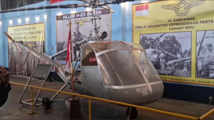 MUSEUM DIRGANTARA MANDALA - Penampakan helikopter kepresidenan pertama milik Soekarno bernama ‘Hiller OH-23 Raven’. (Tribunnews.com/Abdi Ryanda Shakti).