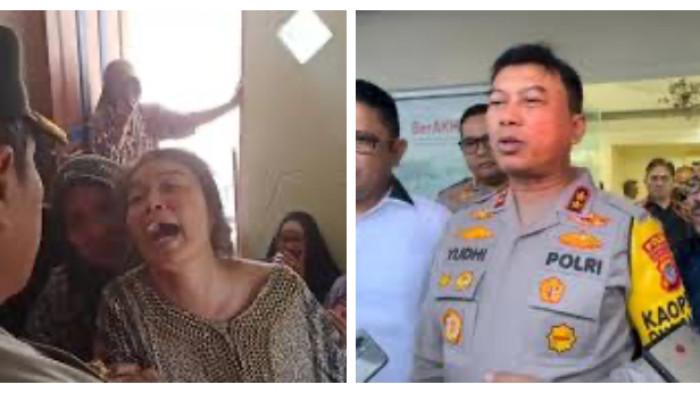 KEMATIAN BRIPDA DP - Ibunda Bripda Dirja Pratama, Sumarni, menggenggam tangan Kapolda Sulsel Djuhandhani Rahardjo Puro saat suasana duka di rumah korban di Desa Pincara, Pinrang, Senin (23/2/2026). Kapolda berjanji mengusut tuntas dugaan penganiayaan yang menewaskan anggota muda Polri tersebut.