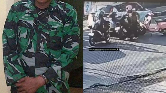 OKNUM TNI – Ilustrasi oknum TNI (kiri) dan momen penganiayaan pengendara Vespa pink terhadap Faisal Handri (kanan), staf Zaskia Adya Mecca, di Jalan Ampera Raya, Jakarta Selatan, Senin (22/9/2025). Pelaku yang belakangan teridentifikasi sebagai Praka NC dari satuan Arhanud kini ditahan dan diproses hukum militer di Denpom Jaya II/Cijantung.
