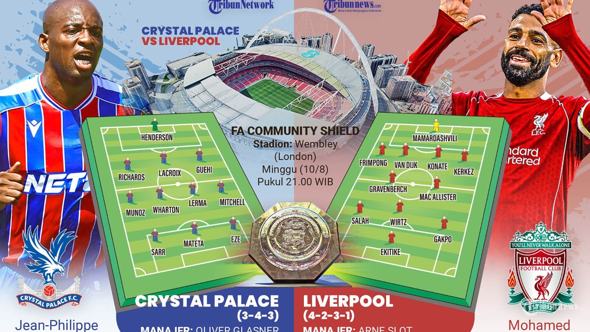 COMMUNITY SHIELD - Liverpool vs Crystal Palace akan bertanding di FA Community Shield pada Minggu 10 Agustus 2025 di Stadion Wembley. TRIBUNNEWS
