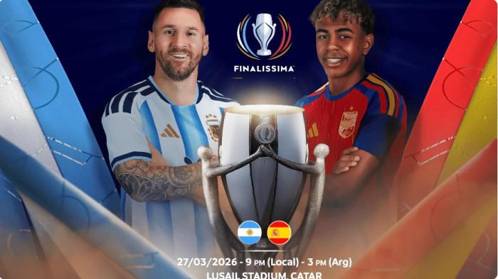 FINALISSIMA 2026 - Jadwal Argentina vs Spanyol di Finalissima 2025 yang digelar di Stadion Lusail, Qatar, pada Jumat Jumat 27 Maret 2026 pukul 01.00 WIB. Messi dipuji pelatih Spanyol setinggi langit.